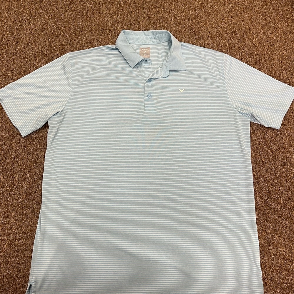 Men's - Callaway Golf Polo Shirt - Opti-Dri - Blue Striped - Large